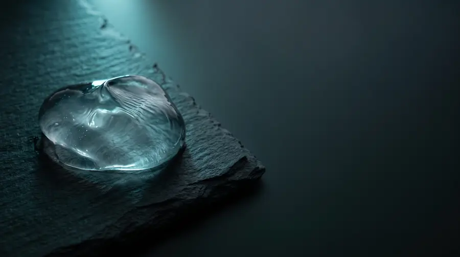 A sample of clear cohesive silicone gel on dark slate. A generated illustration of the material, not a photograph of any implant or device.